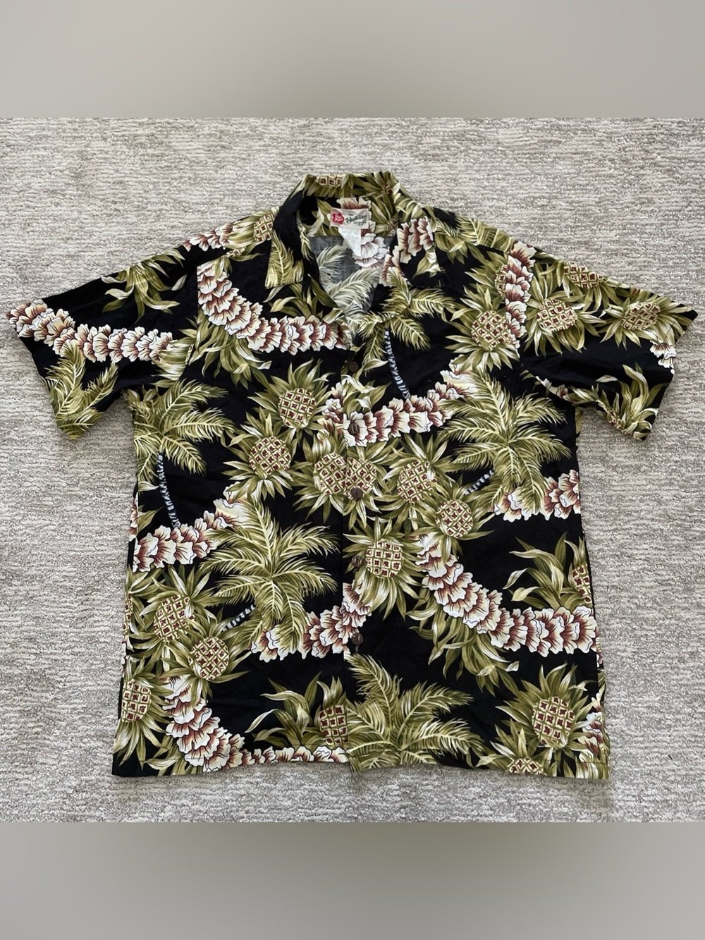 Vintage Hilo Hattie Original Hawaiian Shirt XL Pineapple Lei Print Tropical